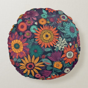 Floral Pattern, A Bouquet of Colourful Flowers Round Pillow