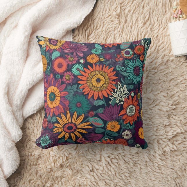 Floral Pattern, A Bouquet of Colourful Flowers Throw Pillow (Blanket)