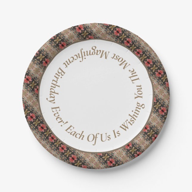 Floral Pattern Accented Paper Plate (Front)