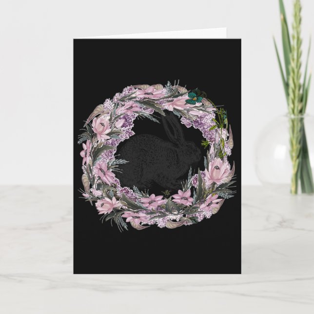 Floral Pattern And Bunny Rabbit  Card (Front)