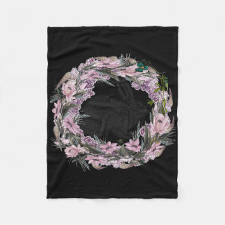 Floral Pattern And Bunny Rabbit  Fleece Blanket