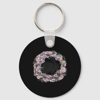 Floral Pattern And Bunny Rabbit  Keychain