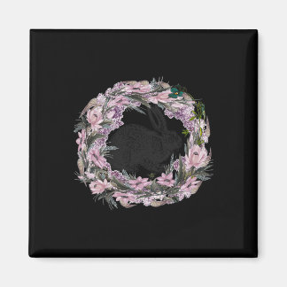 Floral Pattern And Bunny Rabbit  Magnet