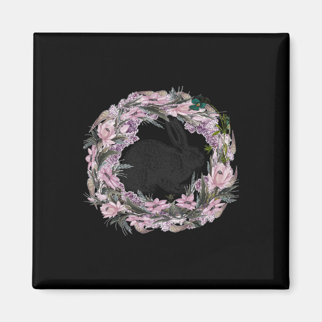 Floral Pattern And Bunny Rabbit  Magnet (Front)