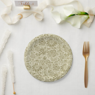 Floral Pattern Antique Damask Paisley Paper Plate