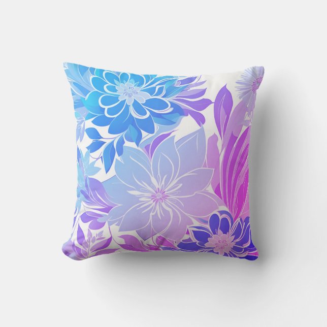 Floral Pattern, Aqua, Blue, Purple , Pink  Outdoor Pillow (Front)