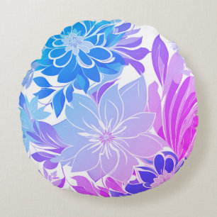 Floral Pattern, Aqua, Blue, Purple , Pink  Round Pillow