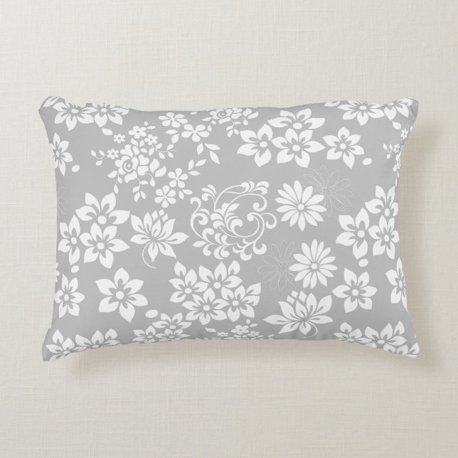 Floral pattern.b L Grey BG Accent Pillow (Front)