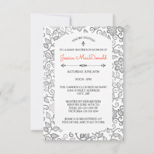 Floral Pattern B&W - 3x5 Baby Shower Invitation