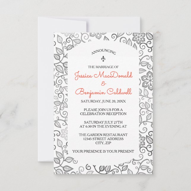 Floral Pattern B & W - 3X5 Mariage Announcement (Front)