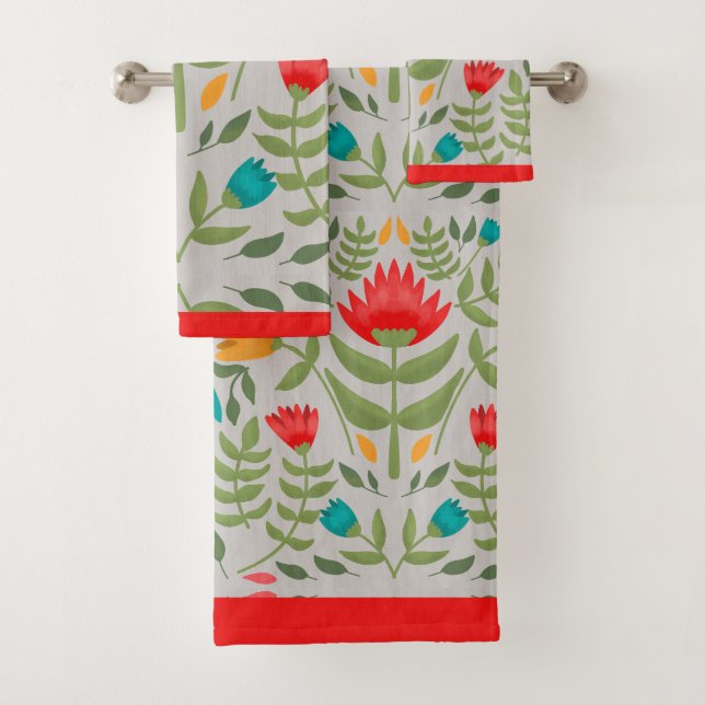 Floral Pattern Bathroom  Bath Towel Set (Insitu)