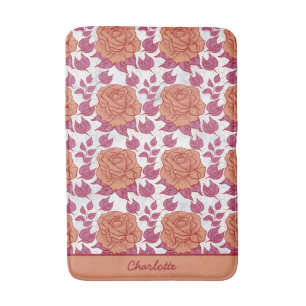Floral pattern big blossom with personalized name bath mat