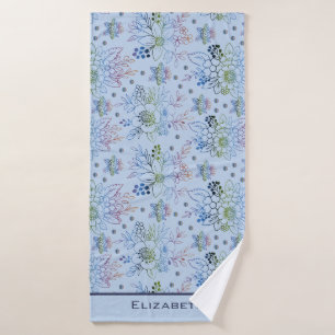 Floral pattern big blossom with personalized name bath towel