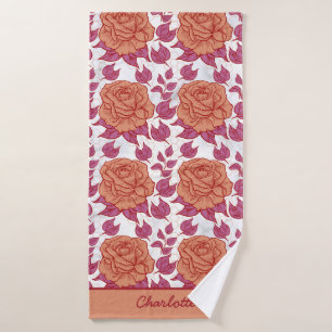 Floral pattern big blossom with personalized name bath towel