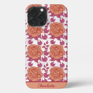 Floral pattern big blossom with personalized name iPhone 13 pro max case