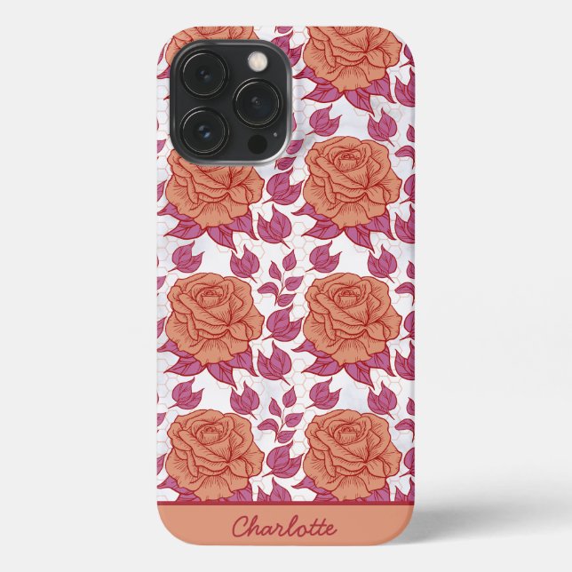Floral pattern big blossom with personalized name iPhone case (Back)