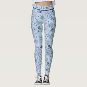 Floral pattern big blossom with personalized name leggings