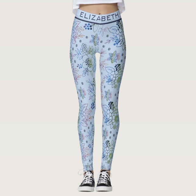 Floral pattern big blossom with personalized name leggings (Front)
