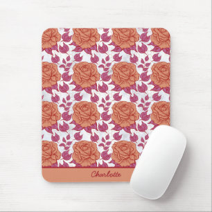Floral pattern big blossom with personalized name  mouse pad