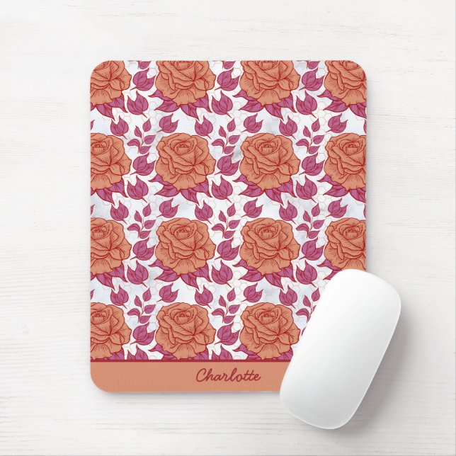 Floral pattern big blossom with personalized name  mouse pad (With Mouse)