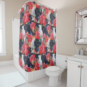 Floral Pattern Birds Flowers Foliage Red Hibiscus 