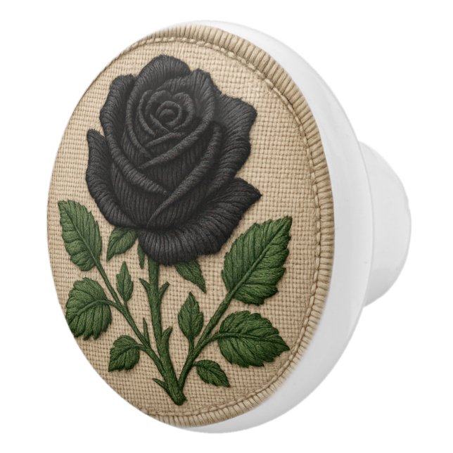 Floral Pattern Black Rose Ceramic Knob (Right)