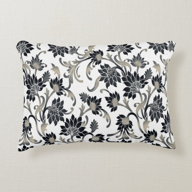 Floral Pattern Black+Tan Accent Pillow (Front)