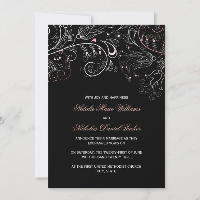 Floral Pattern Black w/Tulip- Wedding Announcement (Front)