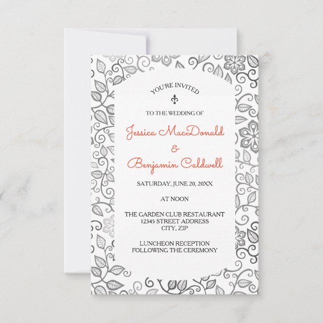 Floral Pattern Black & White-3x5Wedding Invitation (Front)