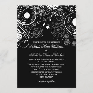 Floral Pattern Black/White - Wedding Invitation
