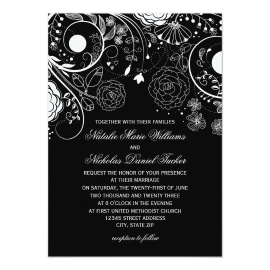 Floral Pattern Black/White - Wedding Invitation