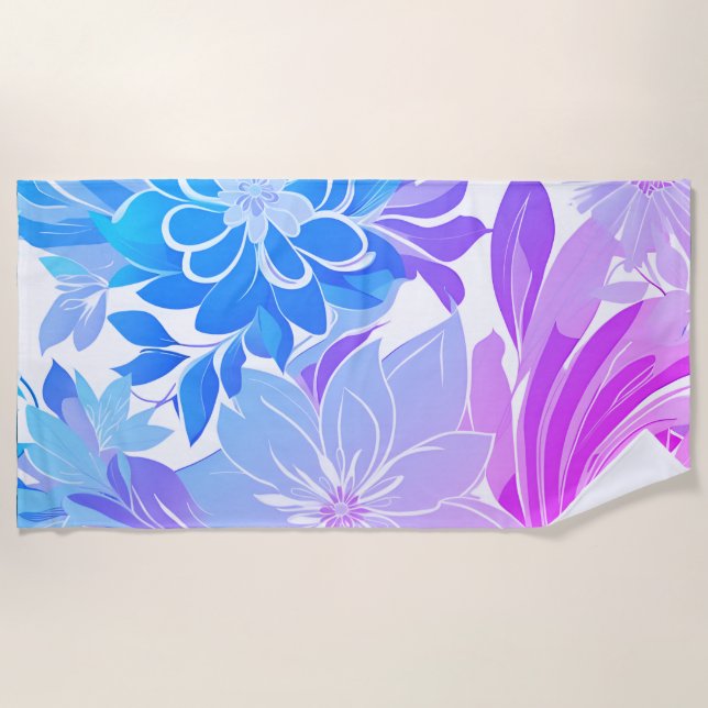 Floral Pattern, Blue and Pink Beach Towel (Front)