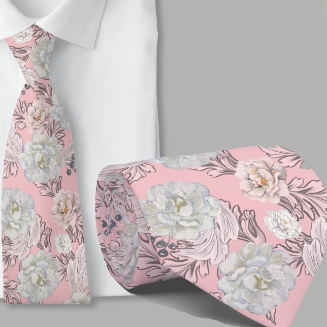 Floral Pattern Blush Pink Large Flowers Necktie (Creator Uploaded)