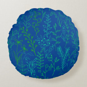 Floral Pattern classic Green tone A02.b Blue Round Pillow