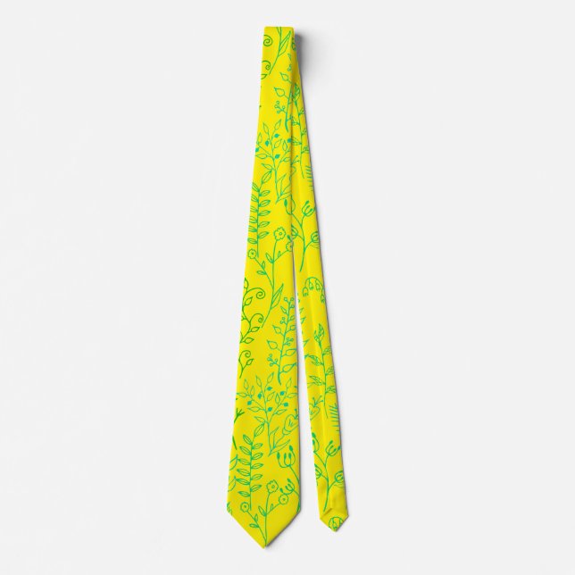 Floral Pattern classic Green tone A02. B Yellow BG Tie (Front)