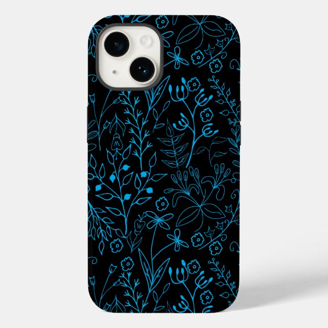 Floral Pattern classic mono tone Blue.A07 Black BG Case-Mate iPhone Case (Back)