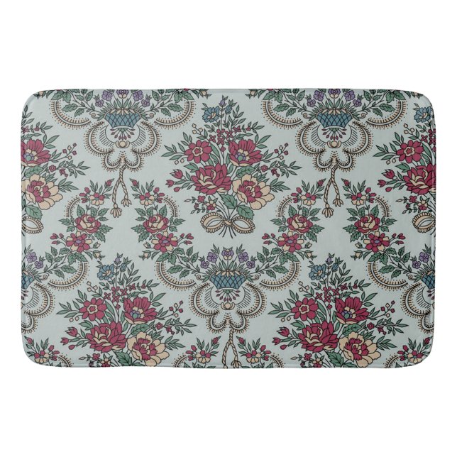 Floral Pattern Colourful Trendy Flowers and Leaves Bath Mat (Front)