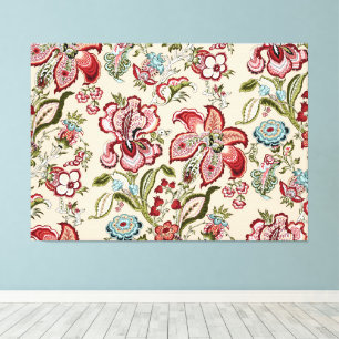 Floral Pattern Colourful Trendy Flowers Pink Green Canvas Print