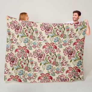 Floral Pattern Colourful Trendy Flowers Pink Green Fleece Blanket