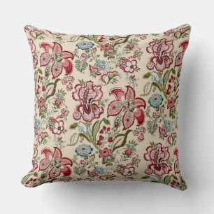 Floral Pattern Colourful Trendy Flowers Pink Green Throw Pillow