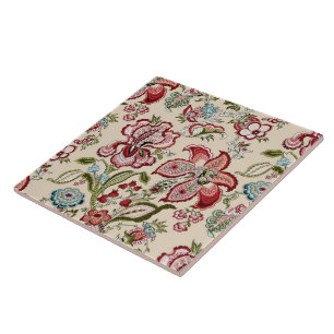 Floral Pattern Colourful Trendy Flowers Pink Green Tile