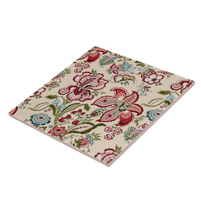 Floral Pattern Colourful Trendy Flowers Pink Green Tile (Side)