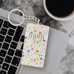 Floral Pattern Colourful Wildflower Soft Green Mom Keychain<br><div class="desc">Keychain for mom with colourful wildflower pattern and bold modern green lettering on a soft green background,  The design features pretty wild flowers with "mom" lettered in ornate typography. Please browse my Mother's Day Wildflower Collection for more flowery cards and gifts.</div>