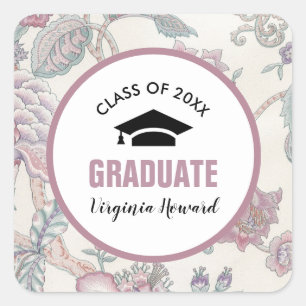 Floral Pattern Custom Graduation Square Sticker