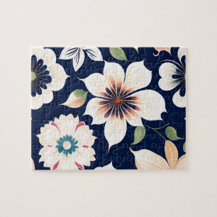 Floral Pattern Cute Pastel Colours White Flowers Jigsaw Puzzle