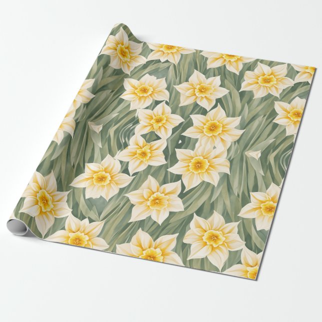 Floral Pattern Daffodil Flowers Wrapping Paper (Unrolled)
