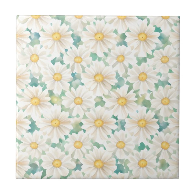 Floral Pattern Daisy Flowers Tile (Front)