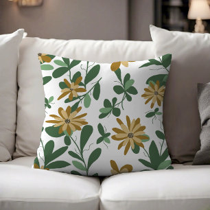 Floral Pattern Design 277 Green Orange White Throw Pillow