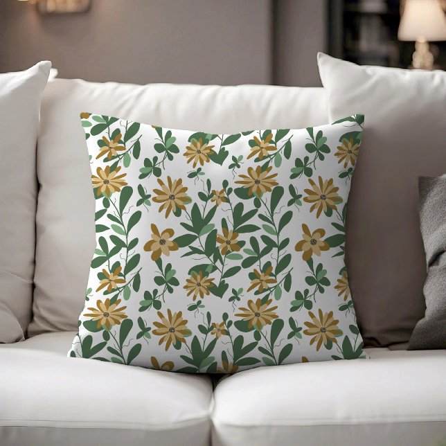 Floral Pattern Design 278 Green Orange Throw Pillow (Creator Uploaded)