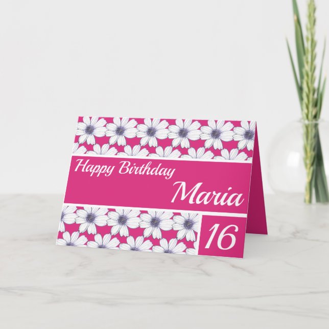Floral pattern design Fuscia Pink Birthday Card (Front)
